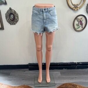 Alexander Wang BITE High Waisted Frayed Denim Shorts Light Wash Size 26 Vintage
